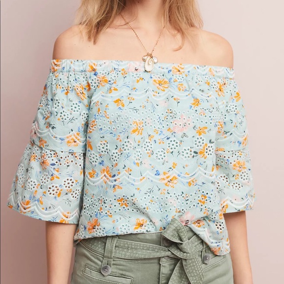 Anthropologie Tops - Anthropologie Embroidered Off the Shoulder Blouse by Laia Sz M EUC